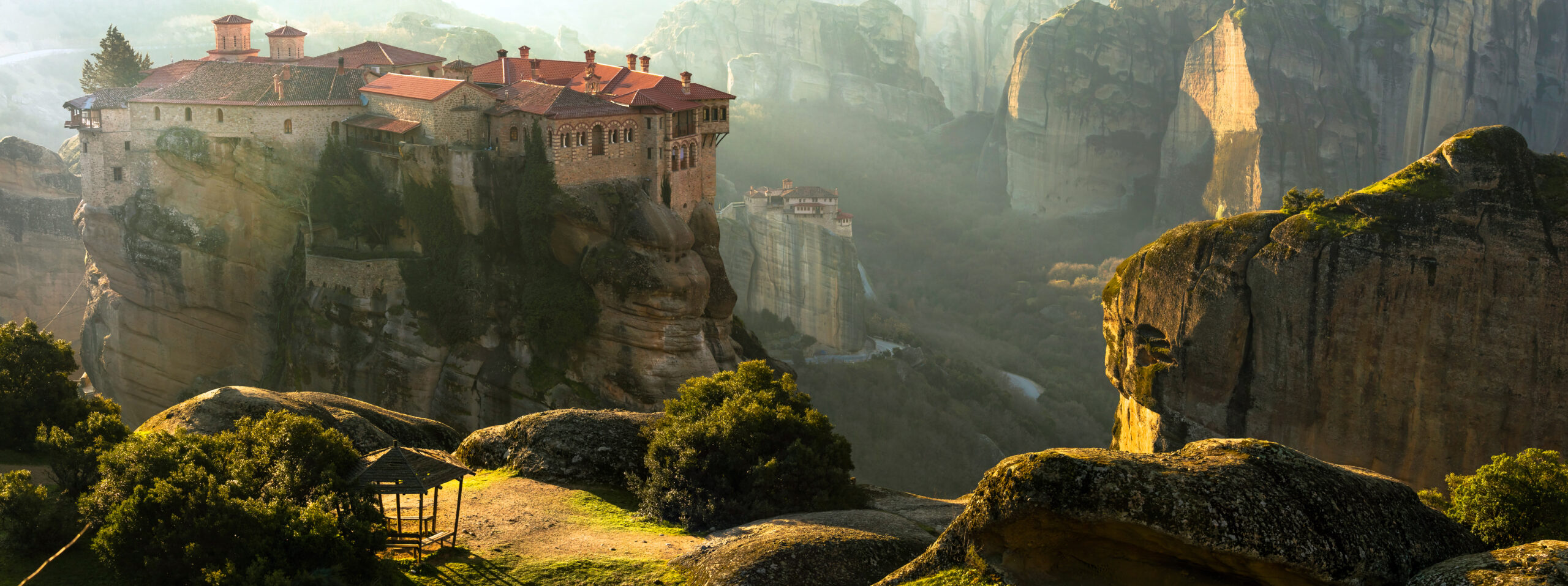 Mysterious hanging over rocks monasteries